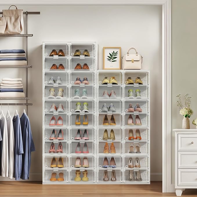 BROVIEW Foldable Shoe Rack, Large Stackable Sneaker Organizer Storage Box - Image 7