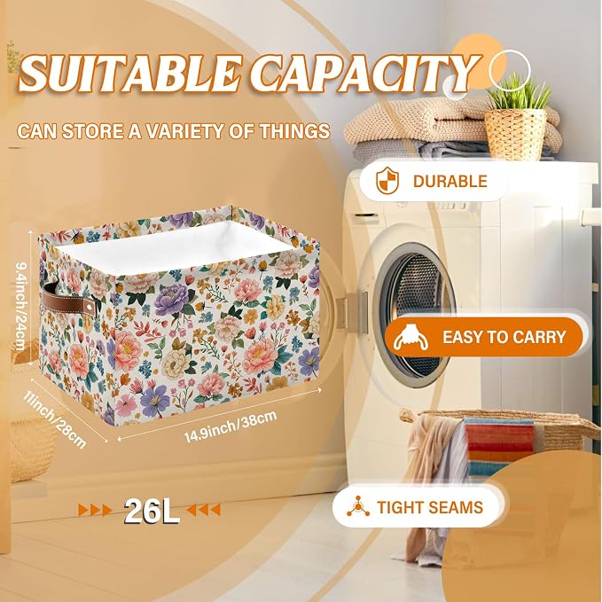 Rectangle Flower Storage Basket, Collapsible Storage Box Bin - Image 7