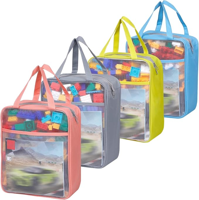 4 Pack Extra Large Mesh Toy Zipper Storage Bags, Magnetic Tiles Block Sets by TrueLux