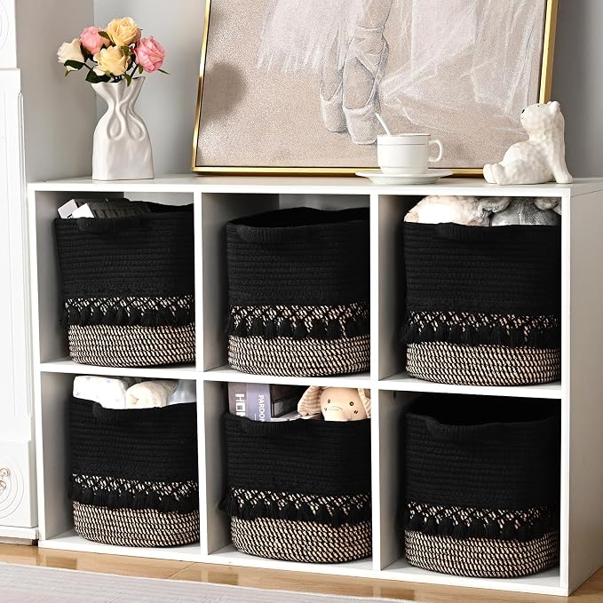 3 Pack Storage Basket for Shelves, Boho Cotton Rope Storage Bins - Image 5