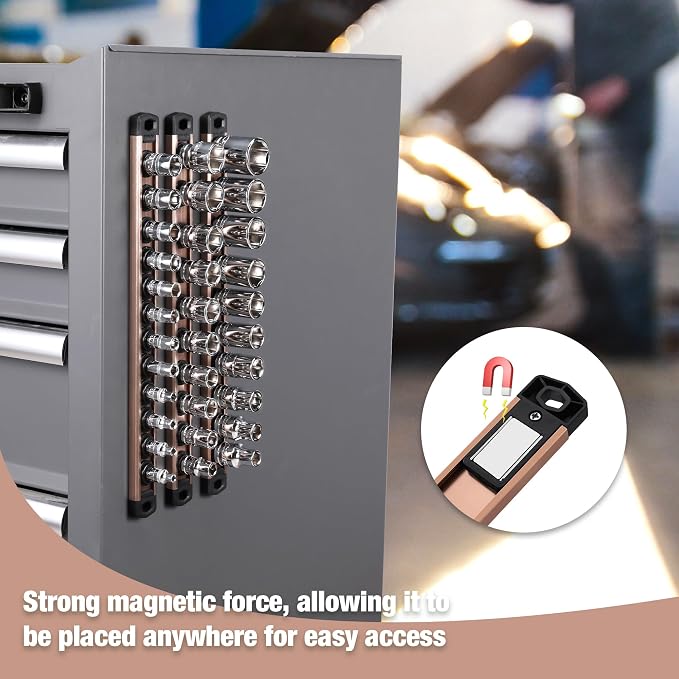 WORKPRO Magnetic Socket Organizer, 3/8-Inch Drive Aluminum Alloy Socket Rail - Image 3