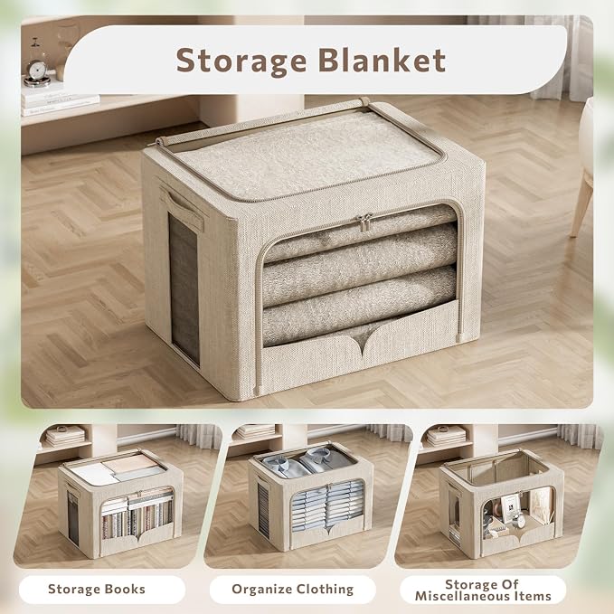 FHSQX 3 Pack Clothes Storage Bins Foldable Metal Frame Storage Box Stackable - Image 2