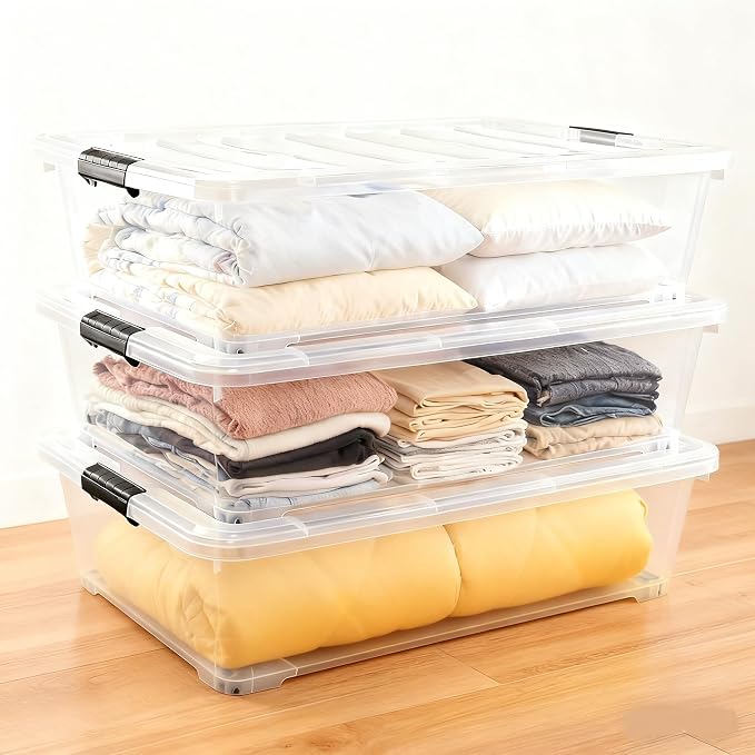 Zopnny 3-Pack 40 Quart Plastic Underbed Storage Box, Large Clear Under Bed - Image 5