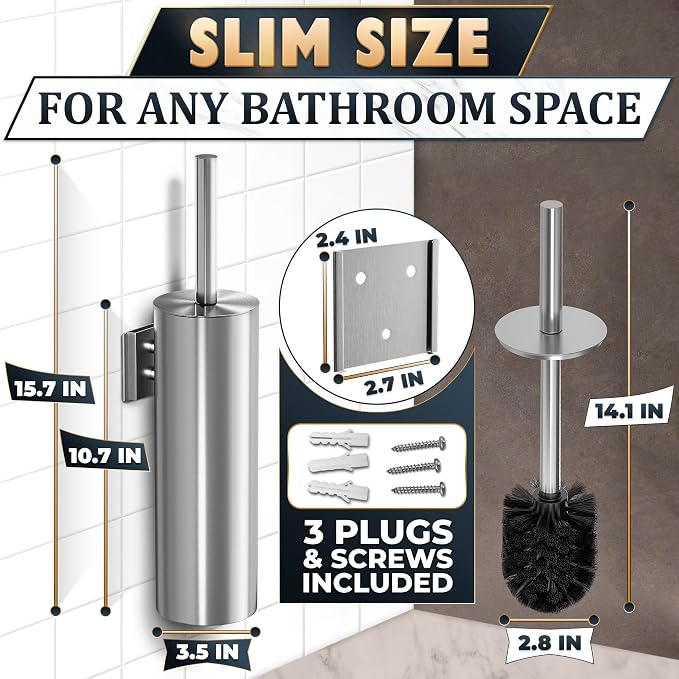 Silver Modern Toilet Brush and Holder Set - Image 2