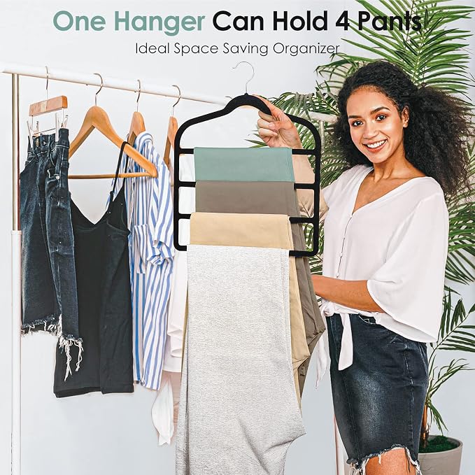 Velvet Hangers Space Saving Non Slip Pant Velvet Hangers, DUDUCOFU 4 Pack Black - Image 2