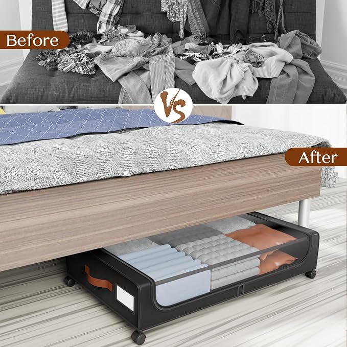 Under Bed Storage with Wheels, UnderBed Storage Containers with Clear Lid and - Image 5