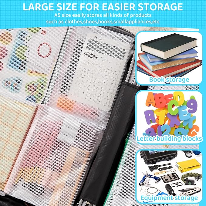24pcs Mesh Zipper Pouch Bags, A5 9.4 x 6.9 Inches Reusable Zipper Bags Puzzle - Image 5