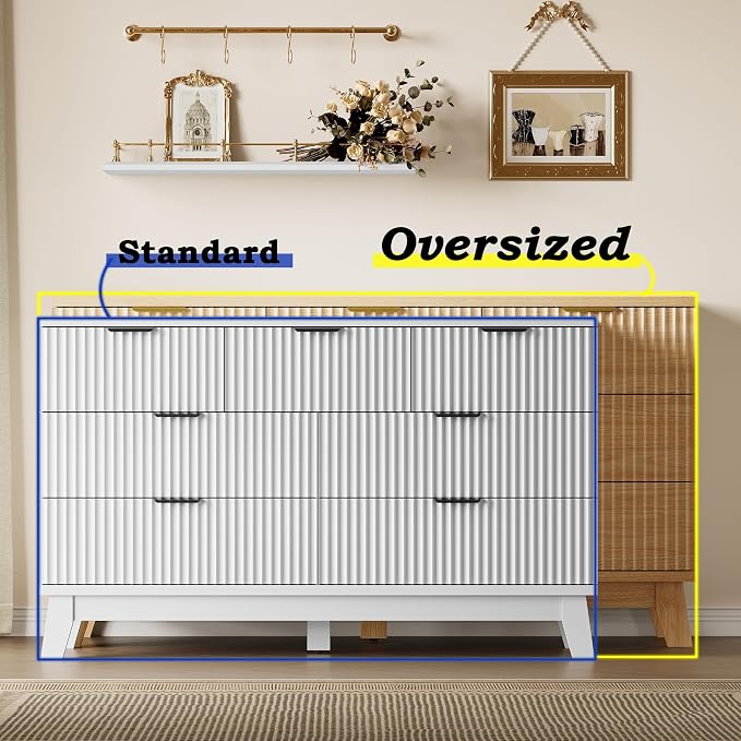 57" Long Dresser for Bedroom, 7-Drawer Fluted Chest, Wide Wood Storage Dresser - Image 3