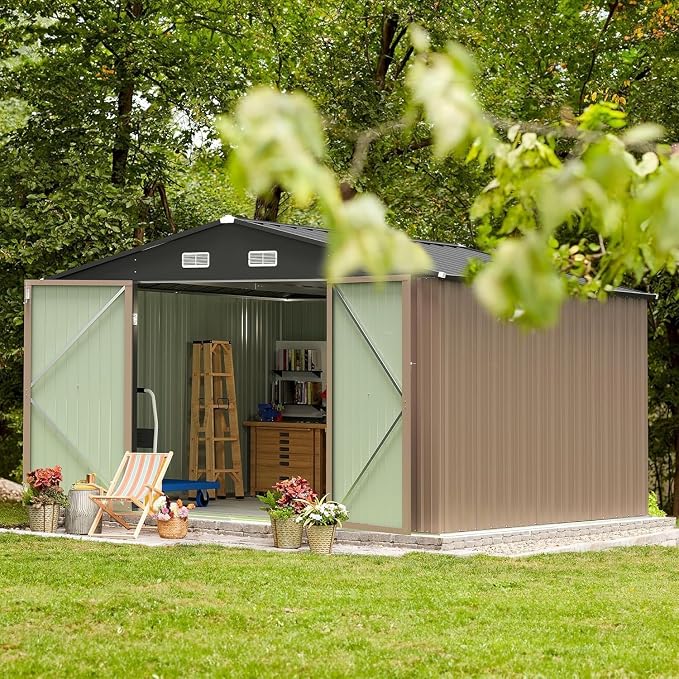 Furniwell 10x10 FT Outdoor Storage Shed, Metal Garden Sheds Outdoor Storage - Image 3