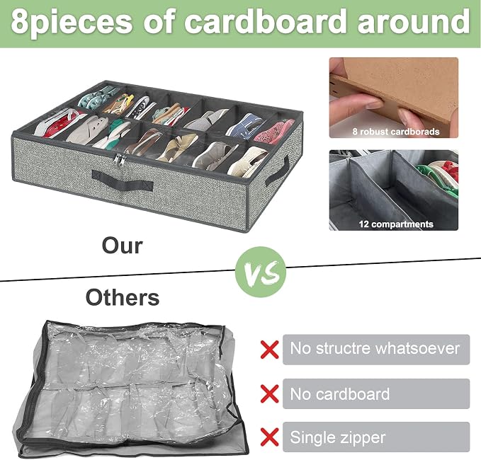 homyfort 28 Pairs Shoe Organizer Under Bed, Underbed Shoe Storage Boxes Bins - Image 5