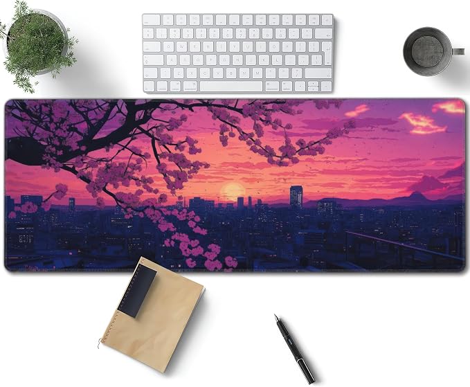 Sakura City Sunset Large Mouse Pad, Anime Style Gaming Desk Mat, XL Keyboard by Unknown