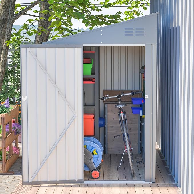 4x7 FT Outdoor Storage Shed, Lean to Lockable Metal Garden Shed Steel by Unknown