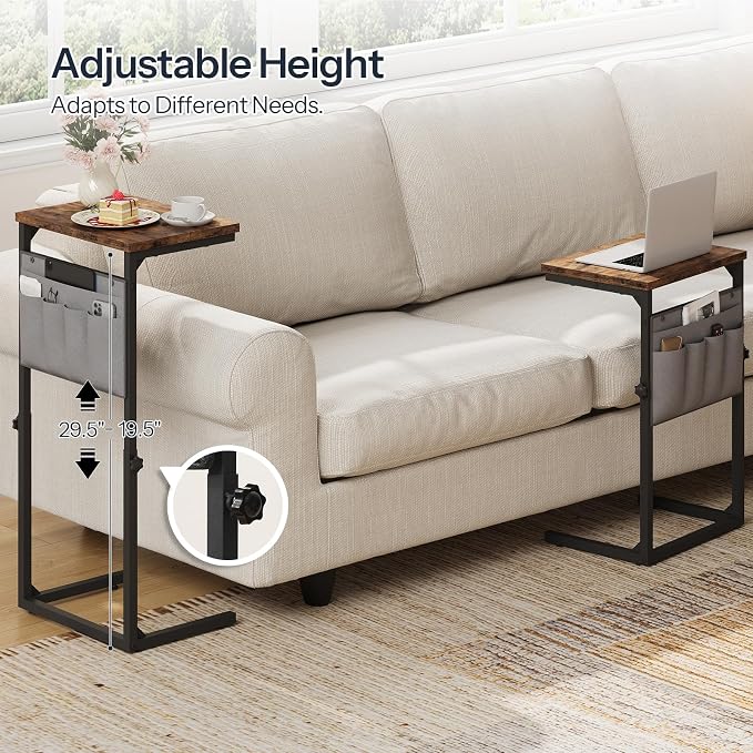 HOOBRO C Shaped End Table, 29.5’’ Adjustable Height Side Table - Image 6