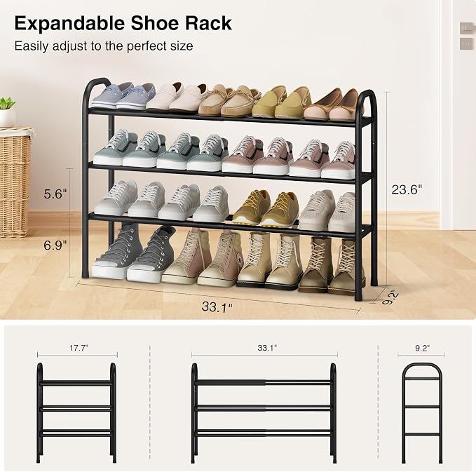 STO STO Expandable Shoe Rack, 3-Tier Metal Small Shoe Rack - Image 3