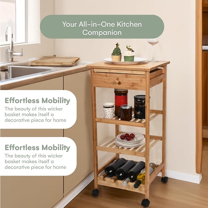 Hallops Kitchen Cart with Drawer and Basket - Image 2