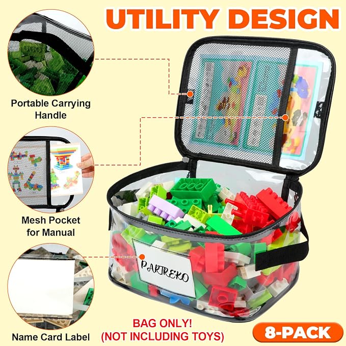 8 Pack Clear Toy Storage Bag - Image 2
