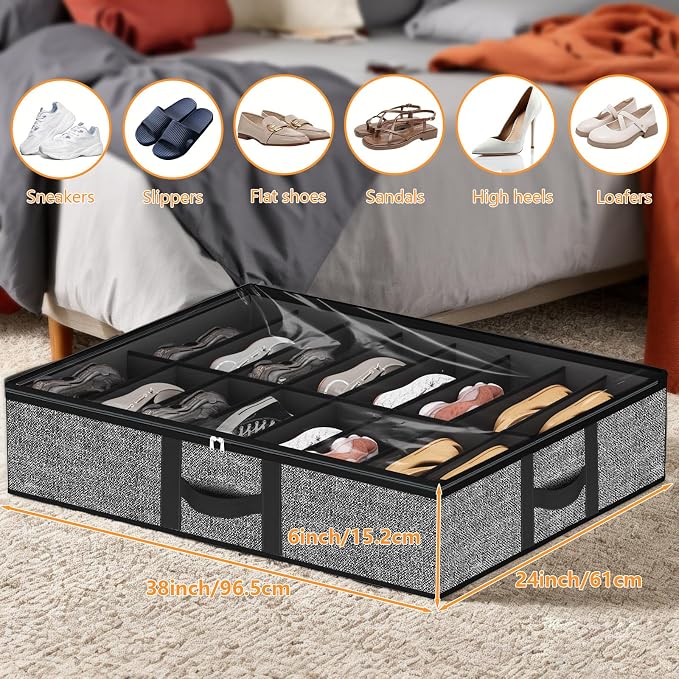 homyfort Under Bed Shoe Storage Organizer Fits 16 Pairs Shoes and 4 Pairs Boots - Image 2