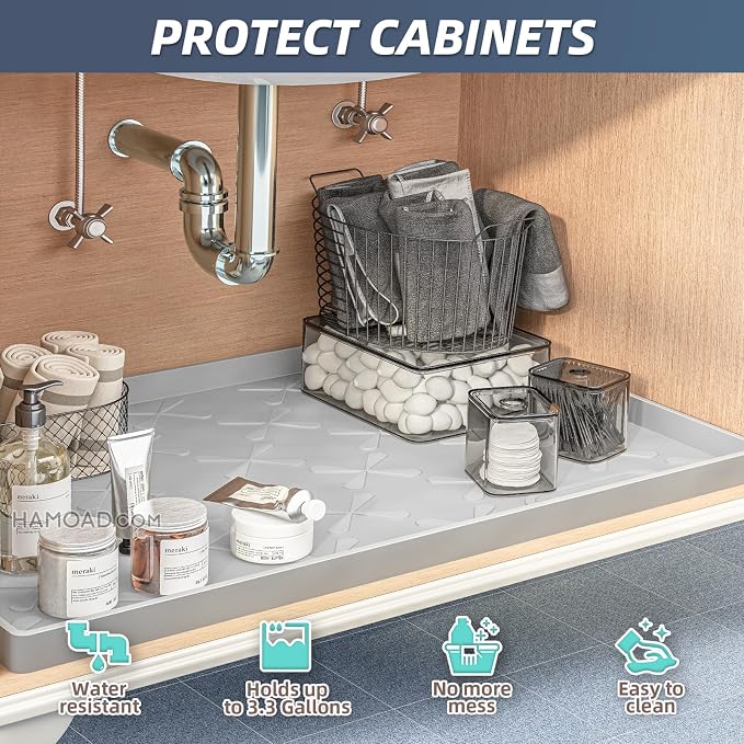 SIKADEER 25" x 19" Under Sink Mat Waterproof, Silicone Mat Kitchen Drawer Shelf - Image 3