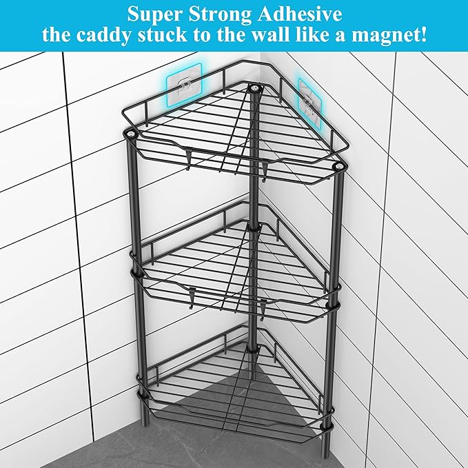 3 Tier Floor Standing Corner Shower Caddy Organizer Shelf - Image 2