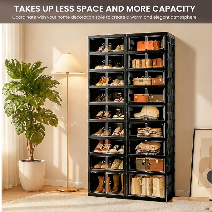 Foldable Shoe Organizer Storage Box Set of 2, Portable Extra Large Folding Shoe - Image 4