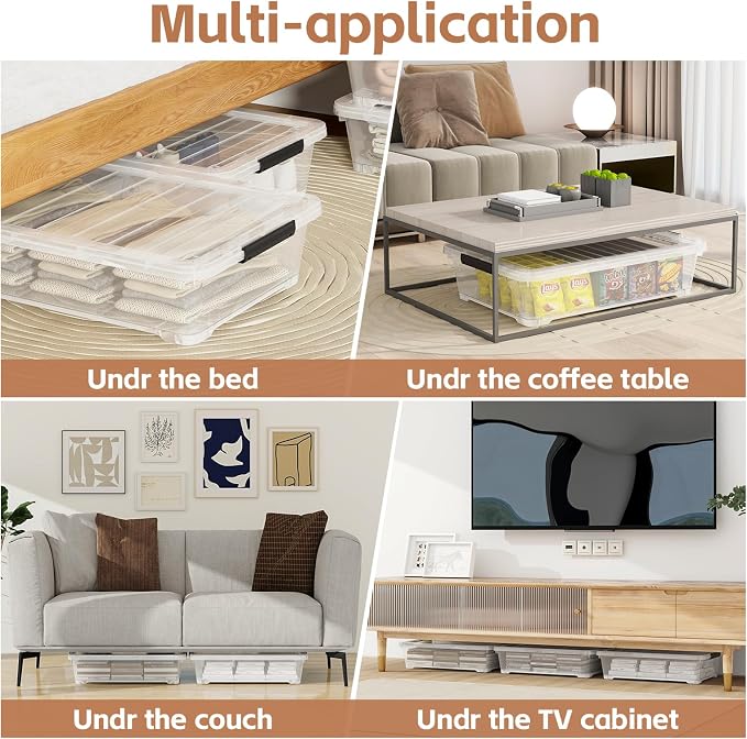 3-Pack Under Bed Wheeled Storage Box, 40 Qt Underbed Plastic Containers Bins - Image 4