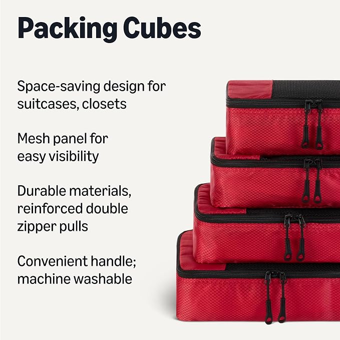 Amazon Essentials 4-Piece Packing Cubes Travel Accessories Set, Luggage - Image 2