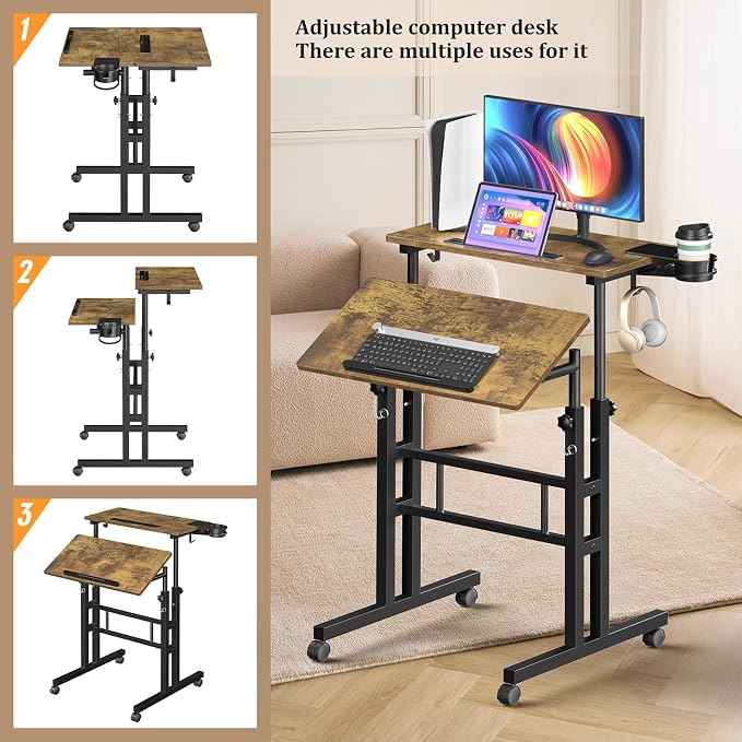 Small Standing Desk with Wheels, Mobile Stand Up Desk, Portable Standing Table - Image 3