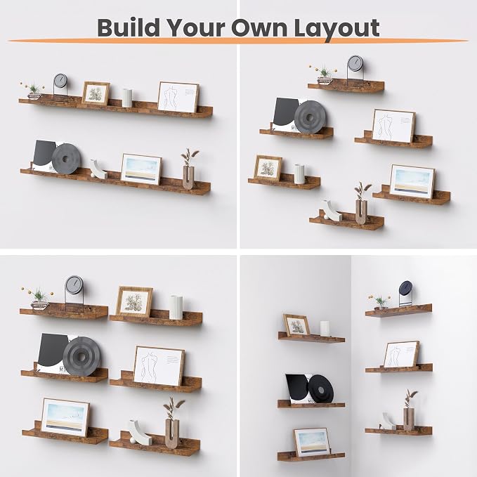 upsimples Floating Shelves for Wall, Wall Shelves for Decor Storage Set of 6 - Image 8
