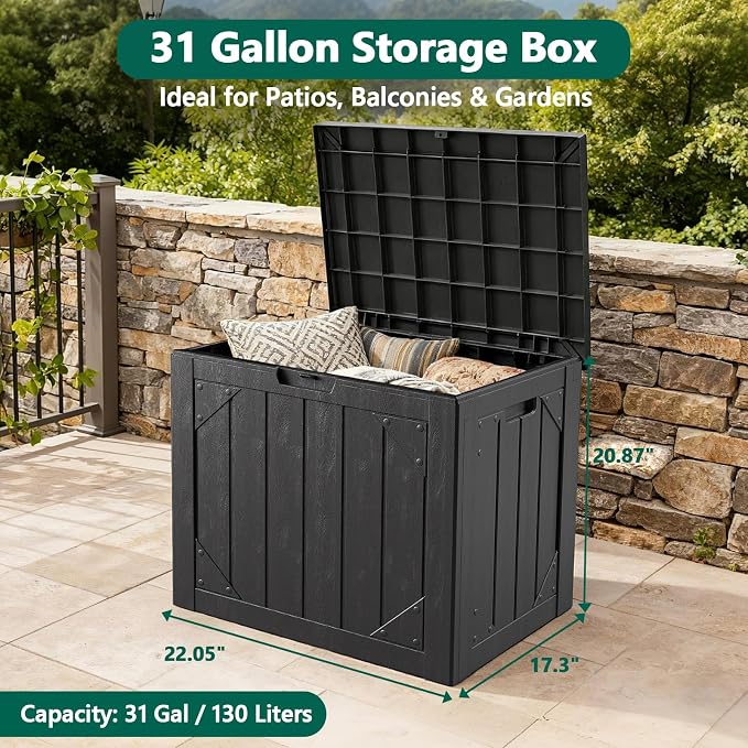 31 Gallon Outdoor Storage Box, Lockable Resin Deck Box - Image 6
