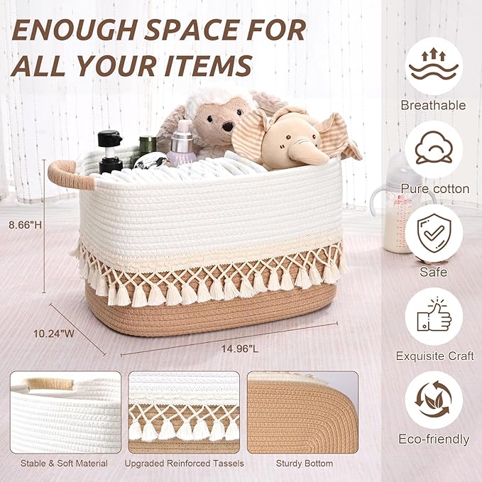 6 Pack Storage Basket for Shelves, Boho Cotton Rope Storage Bins - Image 4
