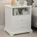 White Nightstand with 2 Drawers & Open Shelf, 21.2"x16.5"x24.0" Bedside Table by TomGear