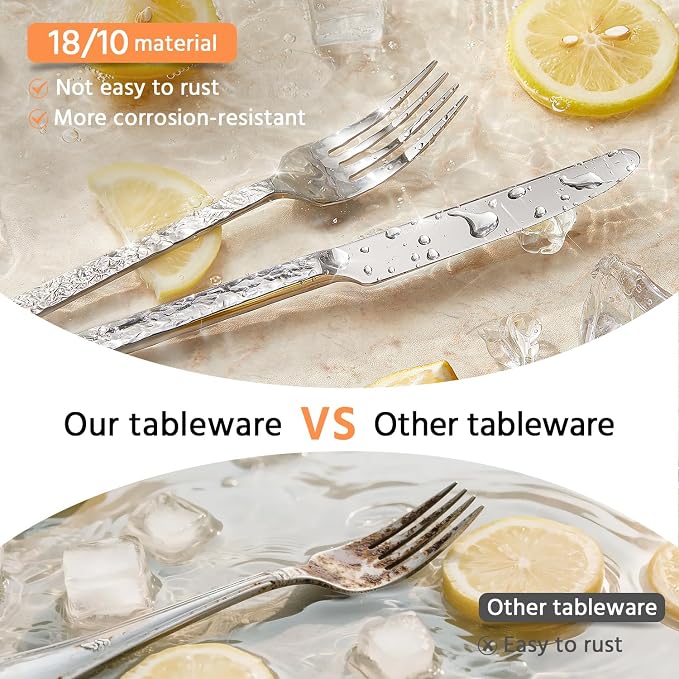 KINGSTONE 40 Pcs Hammered Silverware Set - Image 4