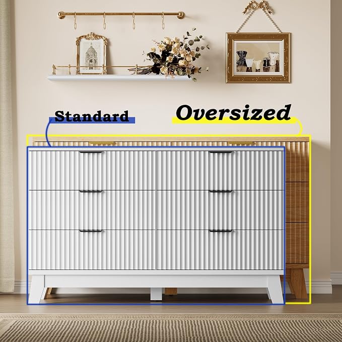 Fluted 6 Drawer Dresser, 47.2" Wide Modern Boho Chest of Drawers, Wooden - Image 3