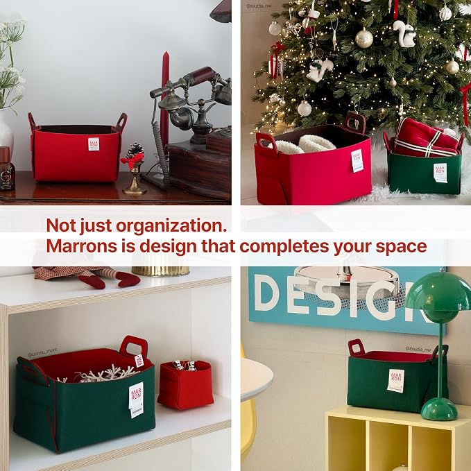 Collapsible Felt Deep Green Red Storage Bin Small 7.1"x5.1"x5.1" – Foldable - Image 4