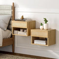 Rattan Floating Nightstands Set of 2, Wall Mounted End Table by MoomJiee