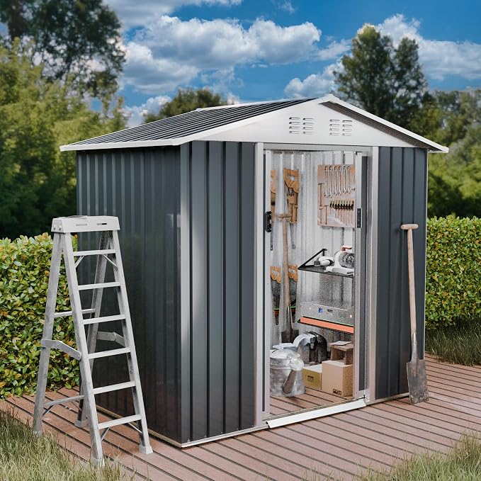 Outdoor Sheds 6FT x 4FT Outdoor Storage, Metal Anti-Corrosion Utility Tool House - Image 2