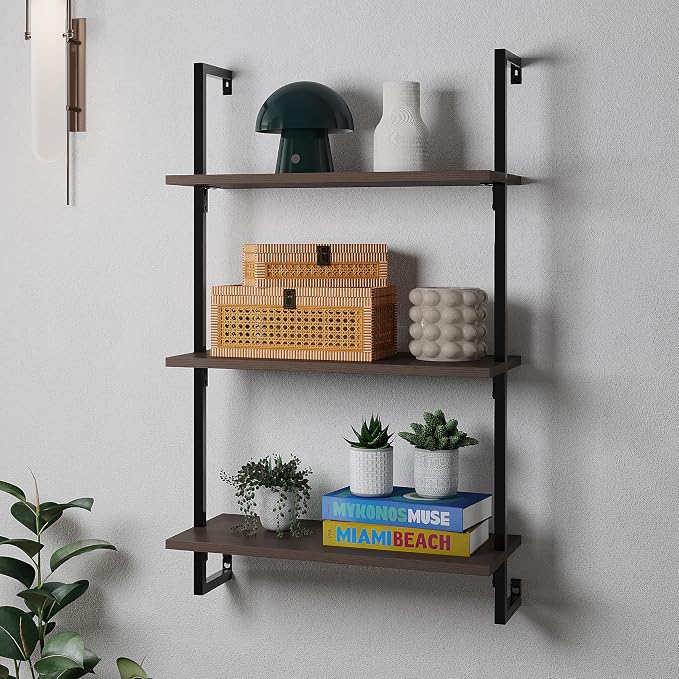 happimess MSH1000C Madera 40.55" Classic Industrial 3-Shelf Wood Wall-Mounted - Image 2