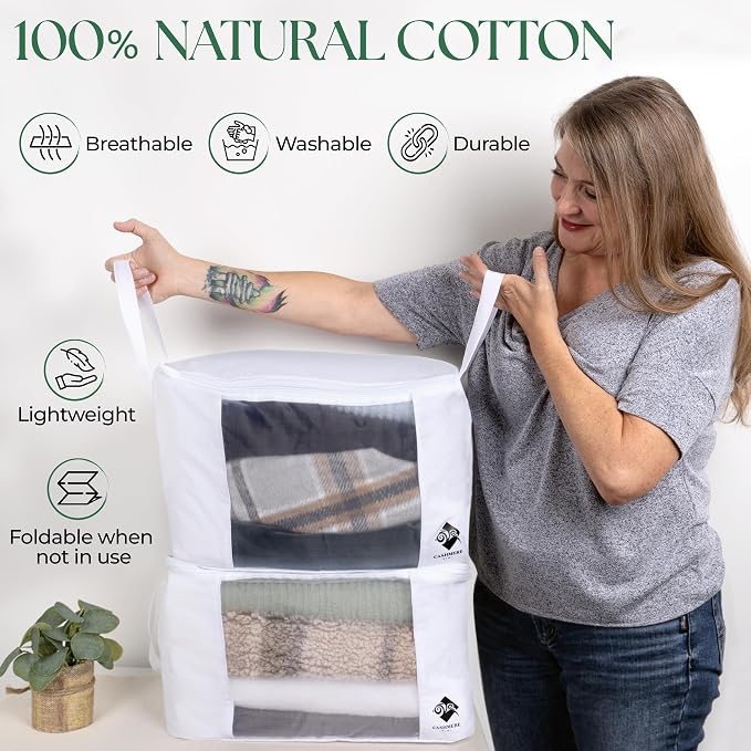 Sweater Storage for Closet – 2 Large Cotton Garment Bags, 30 Cedar Rings - Image 6