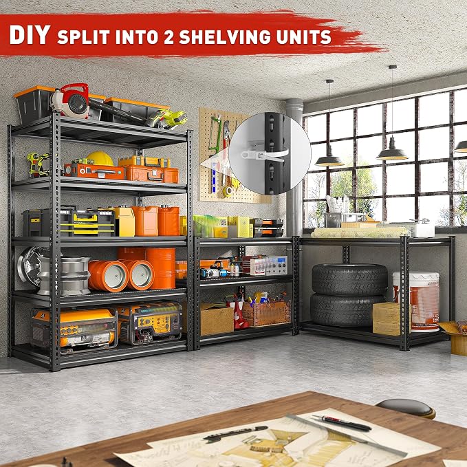 REIBII Garage Shelving 72" H Storage Shelves, 5-Tier Metal Shelving Adjustable - Image 5