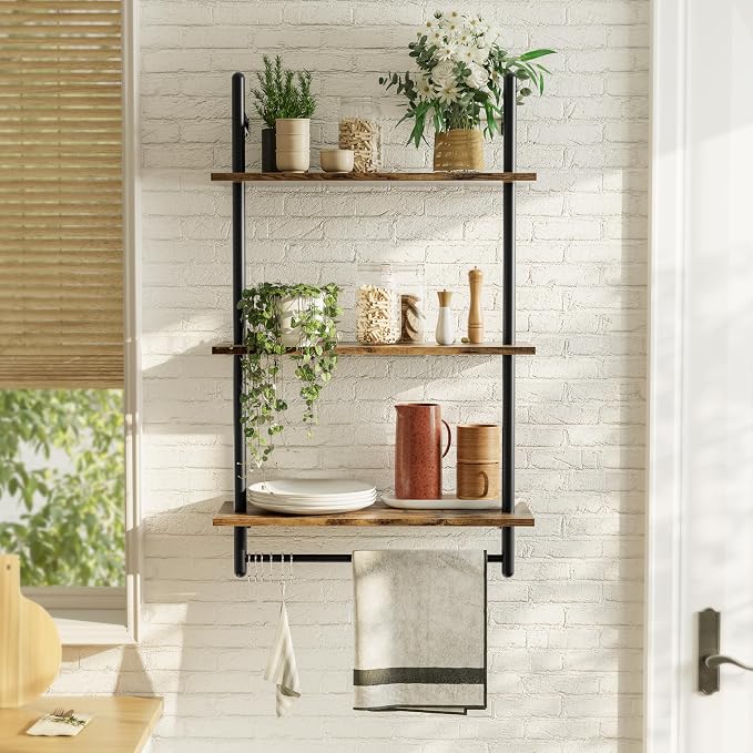 Bestier 3 Tier Industrial Pipe Shelving, Floating Kitchen Shelves - Image 7