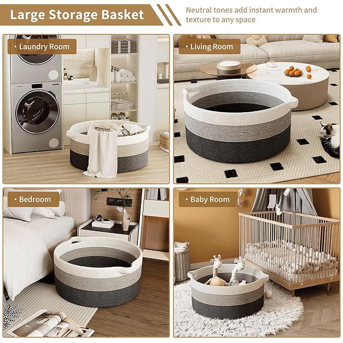 125L Extra Large Blanket Basket, Jumbo Laundry Woven Baskets Decorative Home - Image 6