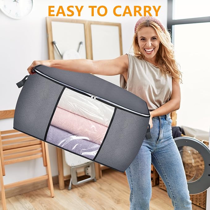 90L Large Blanket Storage Bags, 8 Pack Clothes Storage Bag Comforter Storage Bin - Image 6