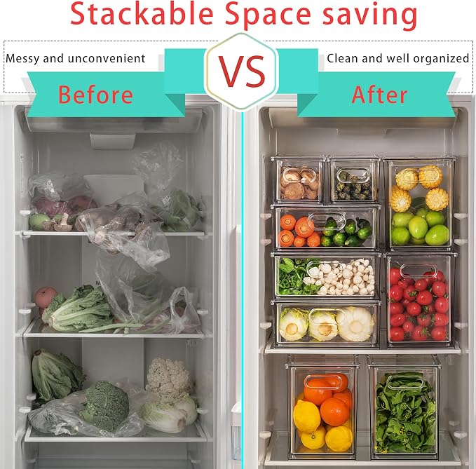 Eanpet 7Pack Clear Fridge Drawer Organizer Pull out Bins Stackable Refrigerator - Image 3