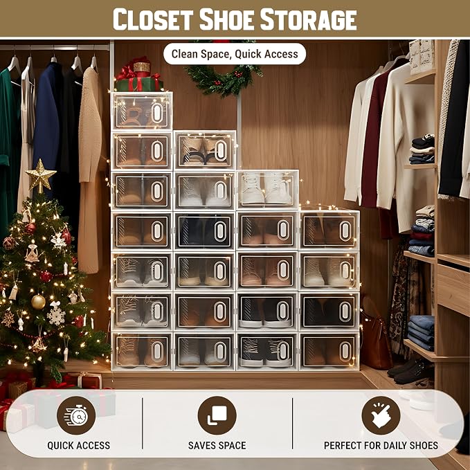 Shoe Storage Boxes 18 Pack Clear Plastic Stackable – White Shoe Organizer Box - Image 4