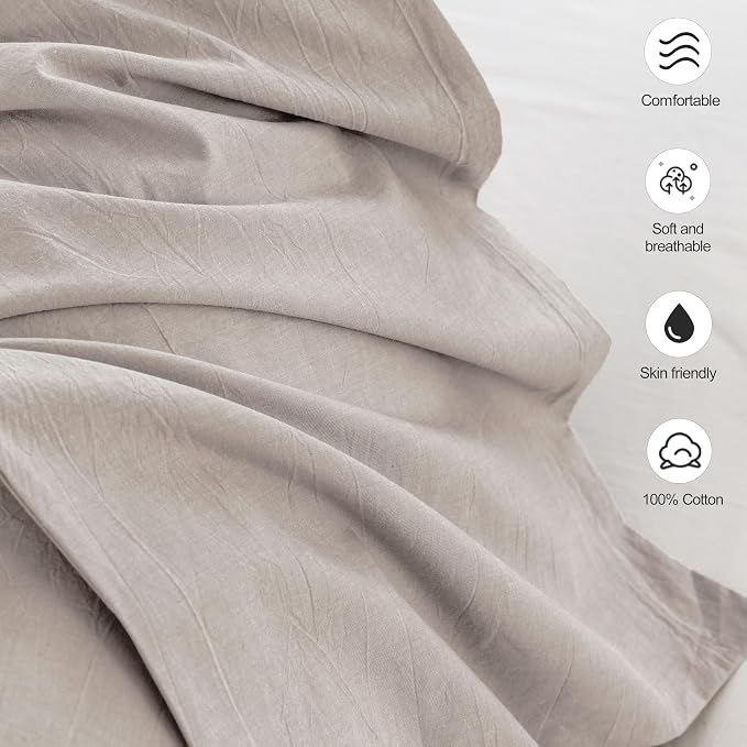 MooMee Bedding Pillowcases Pack of 2 100% Washed Cotton Linen Like Textured - Image 6