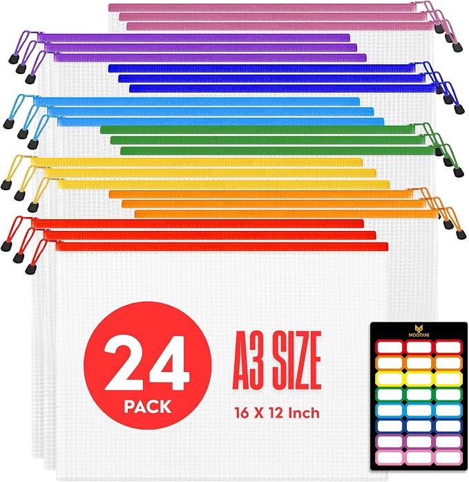 24 Pcs Mesh Zipper Pouch Bags A3 Inches Large Waterproof, Reusable Zipper Bags by Unknown