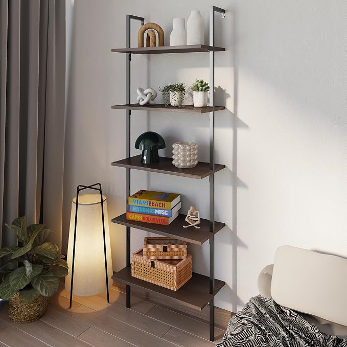 happimess MSH1001C Madera 72.05" Classic Industrial 5-Shelf Wood Wall-Mounted - Image 2