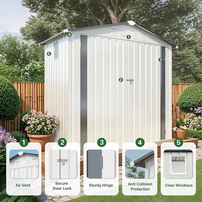 Metal Storage Shed, 6X3.6 FT Lockable Outdoor Tool Shed - Image 5