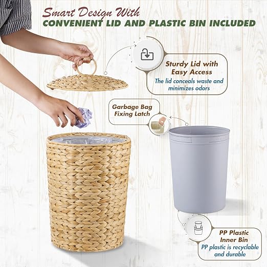 BLUEWEST 4.5 Gallons Wicker Trash Can - Image 3