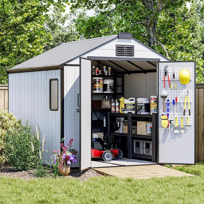 8 x 8 FT Plastic Storage Shed, All-Weather Resin Tool Shed by DNYKER